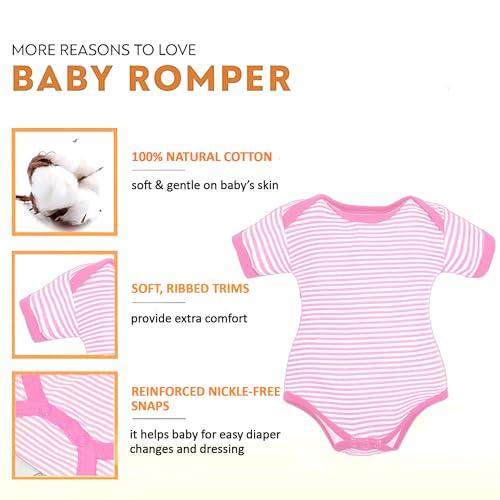 Image of VParents Rompers for New Born Baby Girl & Boy (Pack of 3), 100% Cotton Half Sleeve Romper /Bodysuit /Jumpsuit /Onesies /Sleepsuit For Infants & Toddlers, Comfortable Daily Wear Clothes For Babies