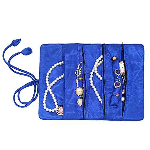 Wei Long@Jewelry Roll, Travel Jewelry Roll Bag,Silk Embroidery Brocade Jewelry Organizer Case With Tie Close (Butterfly,Dark Blue) #TOP4