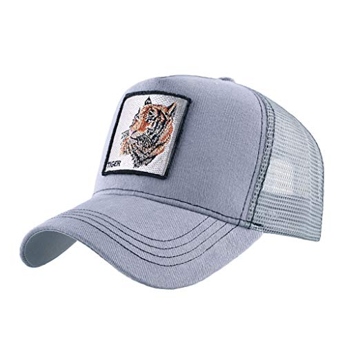 ABOURBAY Unisex Animal Mesh Trucker Hat Snapback Square Patch Baseball Caps, Gray Tiger, One size