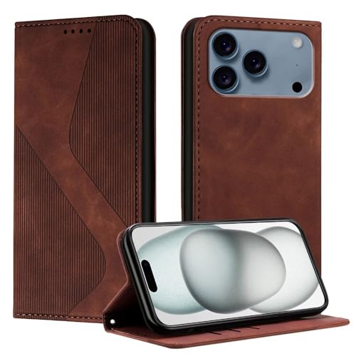 Étui portefeuille iPhone 17 Air en cuir marron de qualité supérieure à rabat