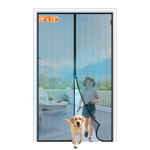 Image of MAGZO Magnetic Screen Door Fits Door Size 28 inchx 72 inch, Hands-Free Mesh Black | 30 inch x 73 inch Heavy Duty Door Screen Magnetic Closure & Windproof Fastener, Pet Friendly Interior Screen Door Mesh