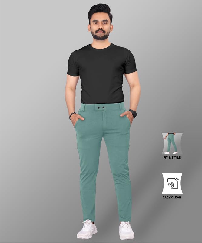 Image of COMBRAIDED Men's Slim Fit Stretchable Casual Trousers | Stylish Lycra Blend Pants for Office, Party