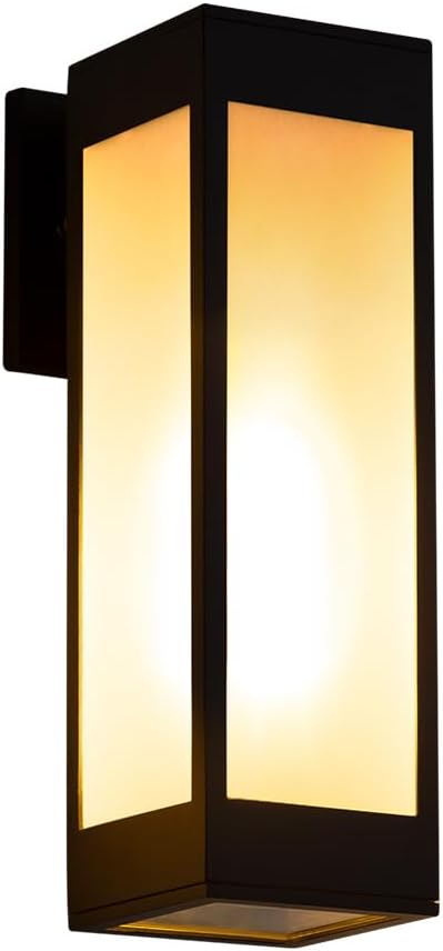 Cerdeco 13 Inches Outdoor Wall Light Modern Outdoor Wall Sconce,Aluminum Black Porch Sconce Wall Mounted Lighting with E26 Socket and 3 Side Frosted Glass[ETL Listed]