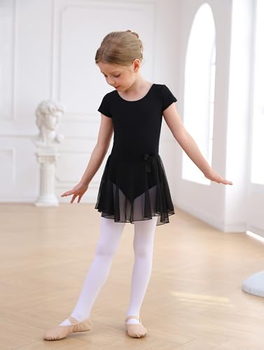 Image of MdnMd Girls Toddler Ballet Leotard with Skirted Short Sleeve Dance Gymnastic Ballerina Ballet Outfit Dress