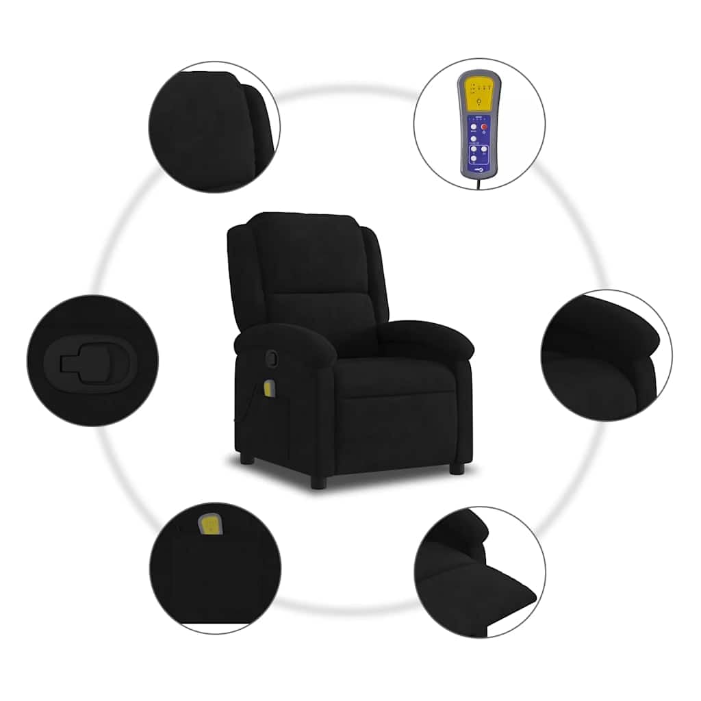 vidaXL Fauteuil de Massage Inclinable, Chaise de Relaxation avec Dossier et Repose-Pied Réglables, Siège de Salon, Moderne, Noir Velours
