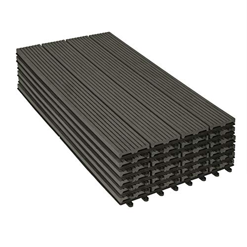 WOLTU 6x Suelo de WPC Baldosas de Madera Exterior para Porche Patios Jardin, 30 x 60 cm 1m² Suelo de Exterior Compuesta Azulejos Baldosas de WPC para Terraza Gris