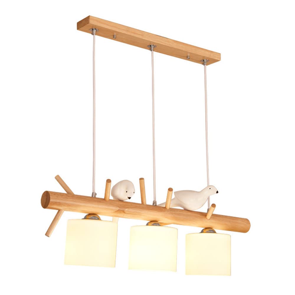 Lampes Suspendues Chambre Plafond en Bois et Abat-Jour Verre de Qualité