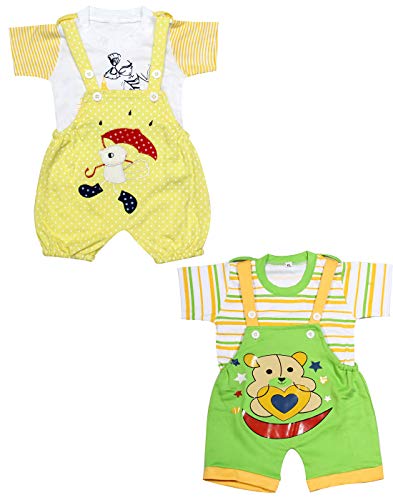 Image of babeezworld dungaree for Boys & Girls casual printed pure cotton-Pack of 2 (9101990001181; Multi Colour)