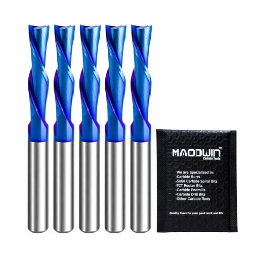 5Pcs 1/4" Downcut Spiral Router Bit Nano Blue Carbide CNC