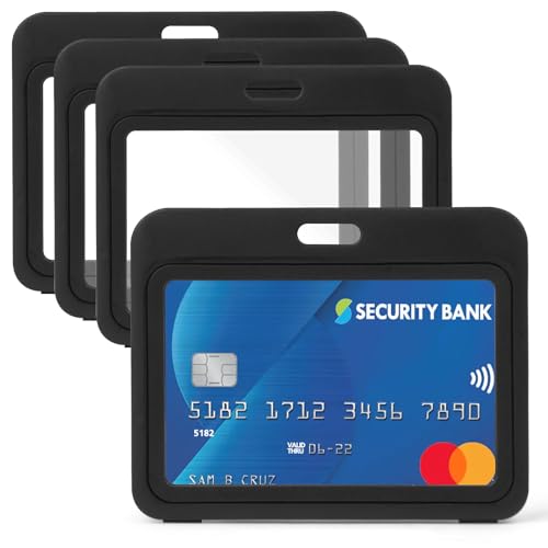 OFFCUP Ausweishalter mit Doppelseitigen Fenstern, 4 Stück Ausweishülle Kartenhalter Hartplastik ScheckKartenhülle Ausweishülle Schutzhülle für Büro Schule ID Kreditkarten Schlüsselkarten -Horizontal