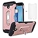Phone Case for Samsung Galaxy J7 Pro J730G with Tempered Glass Screen Protector Credit Card Holder Wallet Kickstand Accessories Hard Protective Cover Glaxay J7pro J 7 2017 J730F SM-J730GM/DS Rose Gold