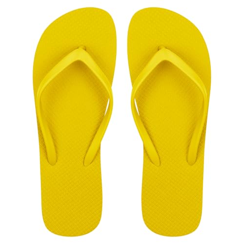 Image of Aomig Unisex Flip Flops Ladies Girl Men Flatform Beach Flip-Flop Slim Rubber Flip Flops Women's Yoga Mat Comfortable Beach Platform Sandals Slip-Resistant Flat Flip Flops(Yellow-UK Size-7-7.5)