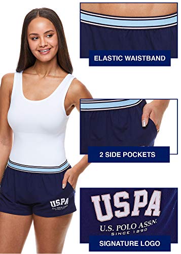 Image of U.S. POLO ASSN. Womens Pajama Shorts with Pockets, Elastic Waist Sleep Shorts for Women, Lounge Short