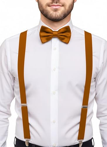 Image of trilece Men's Suspenders and Bow Tie Set - Adjustable Y-Back Suspenders with Matching Bow Tie for Weddings and Formal Wear