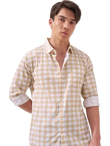 Image of Highlander Men's Slim Fit Checks Shirt | Full Sleeves | Regular Collar | Casual Shirts for Men