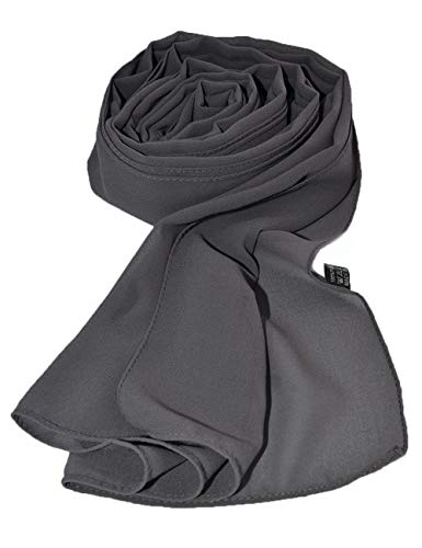 Txameru Chiffon Hijab for Women, Elegant Solid Color Long Scarf, Breathable Muslim Headscarf & Shawl (Dark Grey)