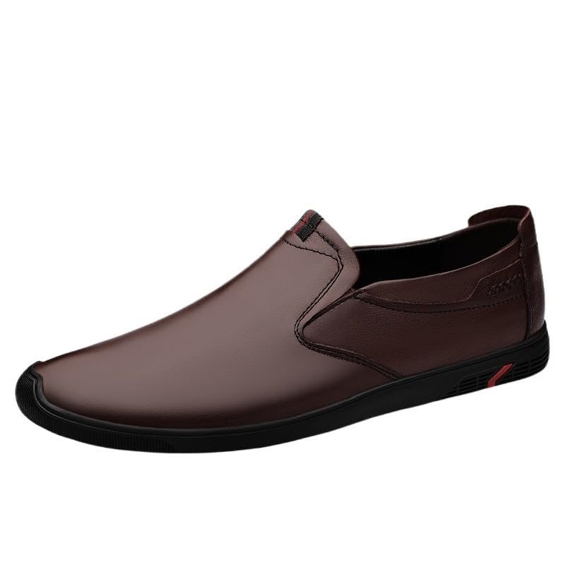 Men Dress Formal Shoes Leather Prom Slip On Plain Toe Classic Business Party Wedding Slip Resistant Block Heel Anti-Slip Rubber Sole Casual