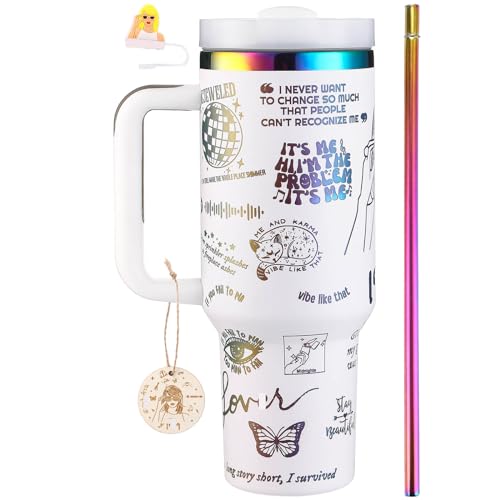 LAZYKITTY Taylor 40 oz Tumbler with Handle and Straw - Taylor Water Bottle, Ion-Plated Laser-Engraved Stainless Steel Vacuum Insulated Cup with Straw Cover & Ornament