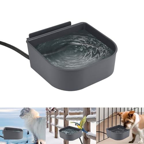 NAMSAN Small Heated Pet Bowl for Cats Rabbits Outdoor and Indoor 1 L Heated Water Bowl for Chicken Birds Ice Free Thermal-Bowl for Dog Cage Hanging Kennel Dish Self-Assembly