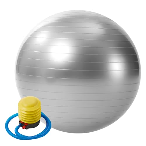 JF HOME BLISS 55m Yoga Ball – Anti-Burst Stability Ball for Pilates & Fitness | Durable PVC Gym Ball with Non-Slip Ring Texture, Includes Quick Pump, Grey (55cm)