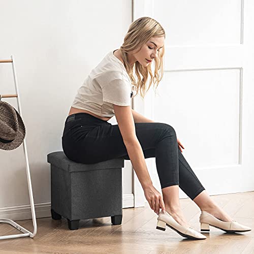 Apicizon 15 Inches Small Storage Ottoman Cube, Foot Stool Foldable Storage Boxes With 4 Plastic Legs For Living Room Bedroom, Grey #TOP5