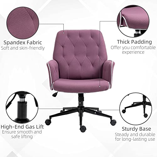Vinsetto Modern Mid-Back Tufted Spandex Home Office Desk Chair With Adjustable Height, Swivel Adjustable Task Chair With Padded Armrests, Purple #TOP6