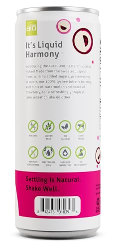 ALO Slim Can Juice, Lychee with Real Fruit Pulp| 10.82 fl oz, Pack of 12 | Plant-Based Beverage, 100% Natural Juice