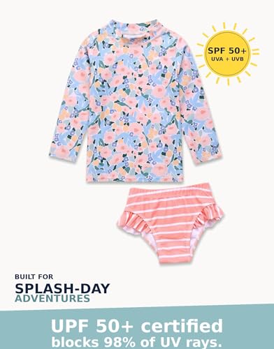 Image of VAENAIT BABY Girls Rash Guard Swimsuit UPF 50+ Long Sleeve Toddler Bathing Suit Ribbon Stawberry Floral Fruit for 2~8Years