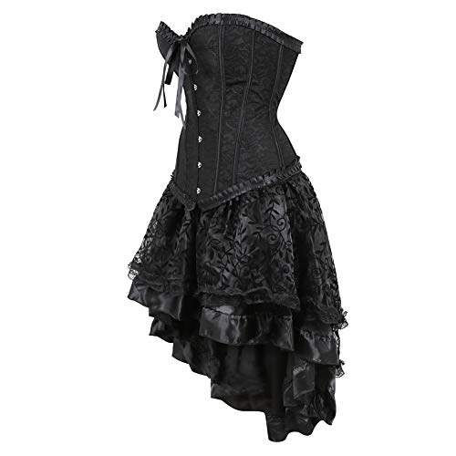 Grebrafan Gothic Bridal Boned Overbust Corsets with Fluffy Pleated Layered Tutu Skirt (US(8-10) L, Black) - Thumbnail 2