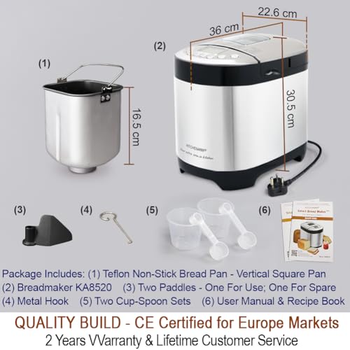 Image of KITCHENARM 29-in-1 SMART Bread Maker Machine with Gluten Free Setting - 900G 700G 500G Stainless Steel Breadmaker with Recipes - Wholemeal Bread Machine with Homemade Cycle
