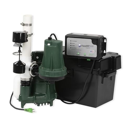 Zoeller 508-0007 AquaNot Spin 508 ProPak – Complete Sump Pump System with M98 Primary Pump & 12 V Battery Backup, Self-Testing, Check Valve & Float Switch - Basement Flood Protection