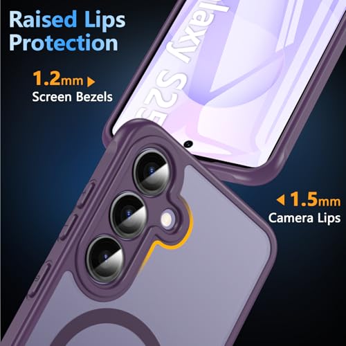Image of OWKEY Magnetic for Samsung S25 Case, Samsung Galaxy S25 5G Magsafe Case with Screen Protector Protective Shockproof Rugged Military Grade Drop Protection Phone Case for Samsung Galaxy S25 (Purple)