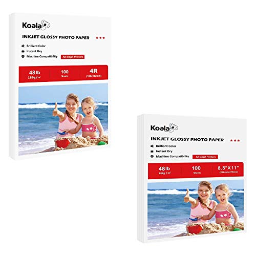 Koala High Glossy Inkjet Photo Paper 8.5X11 Inches And 4X6 Inches Total 200 Sheets 48Lb #TOP20