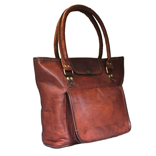 Madosh Womens Brown Everday Tote Bag Genuine Leather Shoulder Purse