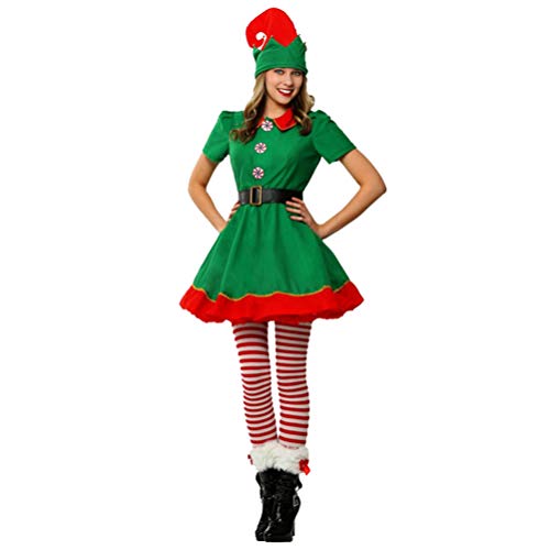 PengGengA Disfarce de elfa adulto conjunto duende verde fato saia Natal cosplay Halloween unissexo (feminino, 180)