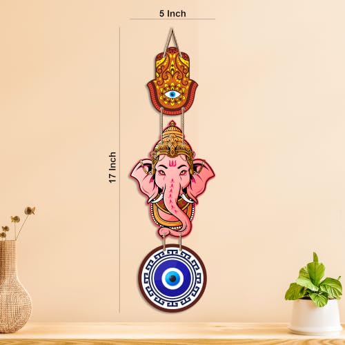 Image of Artvibes Bal Ganesh Evil Eye Protection Wall Hanging for Home Decor | Nazar Battu Hanging for Entrance Living Room Bedroom Temple | Auspicious Vastu Decorative MDF Wall Art Gift (WH 8560N)