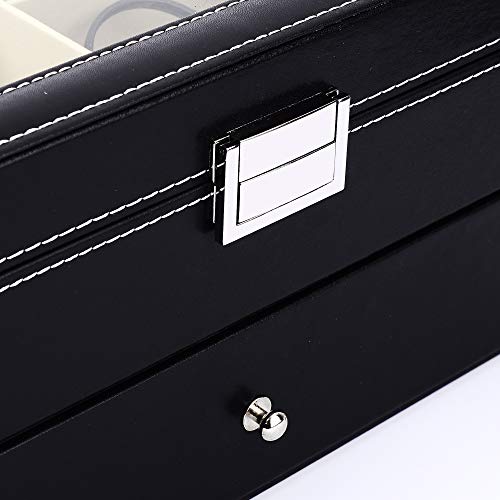Siveit 16 Slot Sunglass Organizer Leather Eyeglasses Collector Eyewear Display Case Storage Box, Black #TOP4