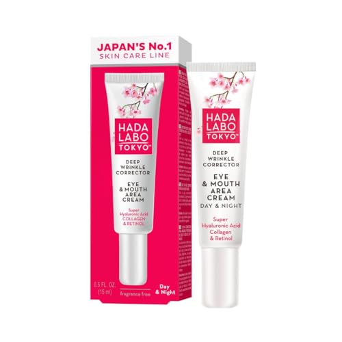 Hada Labo Tokyo - Anti-Ageing Deep Wrinkle Corrector Eye & Mouth Area Cream, with Super Hyaluronic Acid, Collagen and Retinol, Day & Night, 15 ml (Pack of 1)