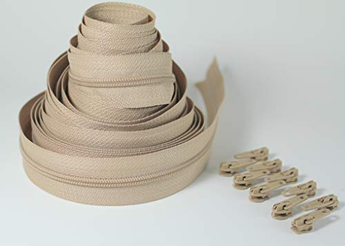 Continuous Zipping Black and Beige Cushions Upholstery zips for Sewing Heavy Duty zips on roll Number 3 with Sliders (1-5-10) Meter(Beige - Image 2