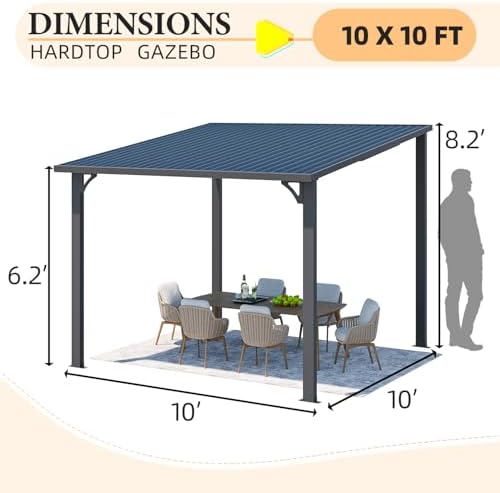 U-MAX 10' x 10' Hardtop Gazebo Outdoor Pergola, Heavy Duty Lean to Metal Pergolas and Gazebos Clearance, Wall-Mounted 10x10 Gazebo Galvanized Steel Patio Roof Awning - 3