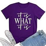 BLACKMYTH Women Cute Tees It is What Graphic Crewneck T Shirts Purple Small