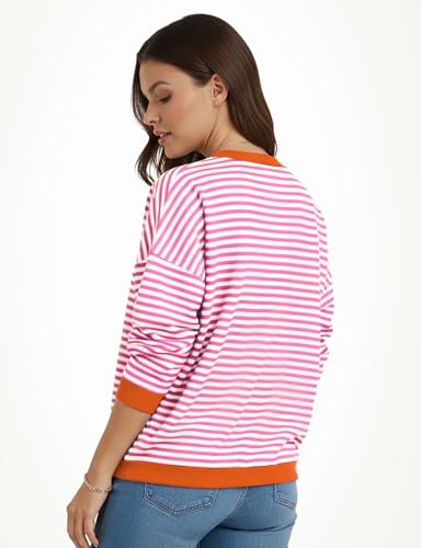 Image of Buauty Womens Long Sleeve Crewneck Knitted Striped Sweaters Casual Color Block Drop Shoulder Pullover 2025 Trendy Tops