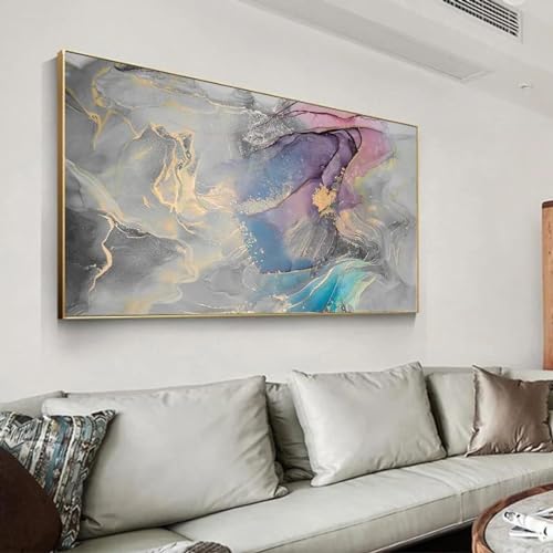 Tableau mural moderne pour salon : toile aquarelle abstraite 55x110 cm