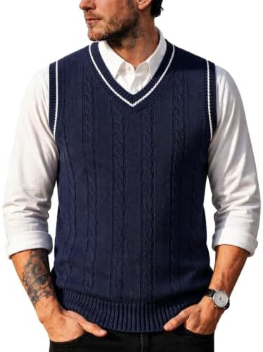 COOFANDY Mens Sweater Vest V Neck Casual Sleeveless Cable Knit Pullover