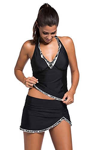 Rekita Womens Swimsuit Halter Tankini Top And Skort Bottom Set Bathing Suits #TOP1