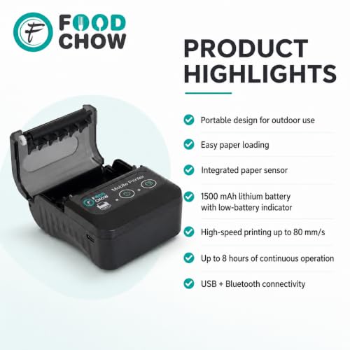 Image of 58mm (2 Inch) Portable Receipt Printer | ESC /POS KOT Billing | Bluetooth+USB | 1500mAh Rechargeable | Android /iOS /Windows | Retail /Restaurant | 50+ Apps | Swiggy /Zomato | 1 Year Warranty