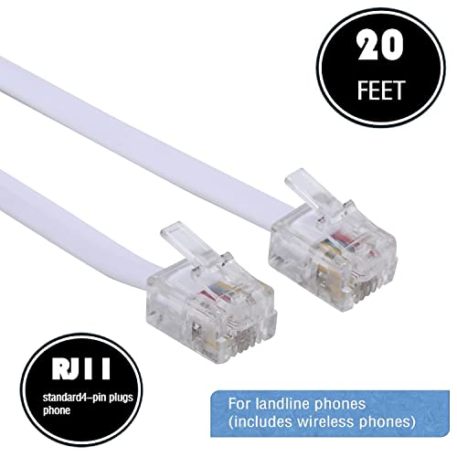 Toyayayo 20-Ft Telephone Landline Extension Cord Cable Cord With Standard Rj-11 6P4C Plug (White 6M, 2Pack) #TOP1