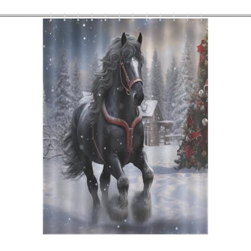 Rideau de douche cheval en polyester imperméable et lavable pour baignoire 140x183cm