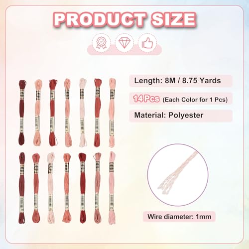 Image of PATIKIL 14 Skeins Embroidery Floss, Polyester Embroidery Threads Bracelets String for Cross-Stitch Hand Embroidery, Multicolored Red
