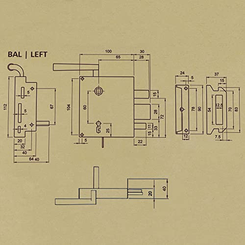 Aufschraubschloss Kastenschloss Stumpfdrückerschloss Knebeldrückerschloss (1, Links) Schwarz